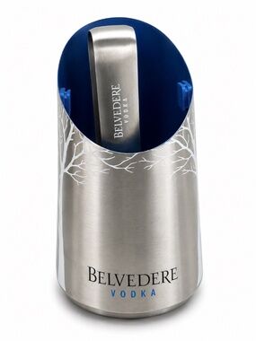 Belvedere Vodka Stainless Steel Ice Bucket Bottle Holder w Matching Tongs